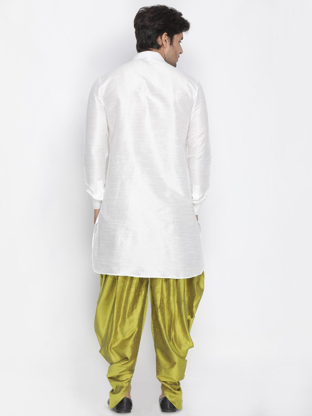 Men's White Silk Blend Kurta and Dhoti Pant Set