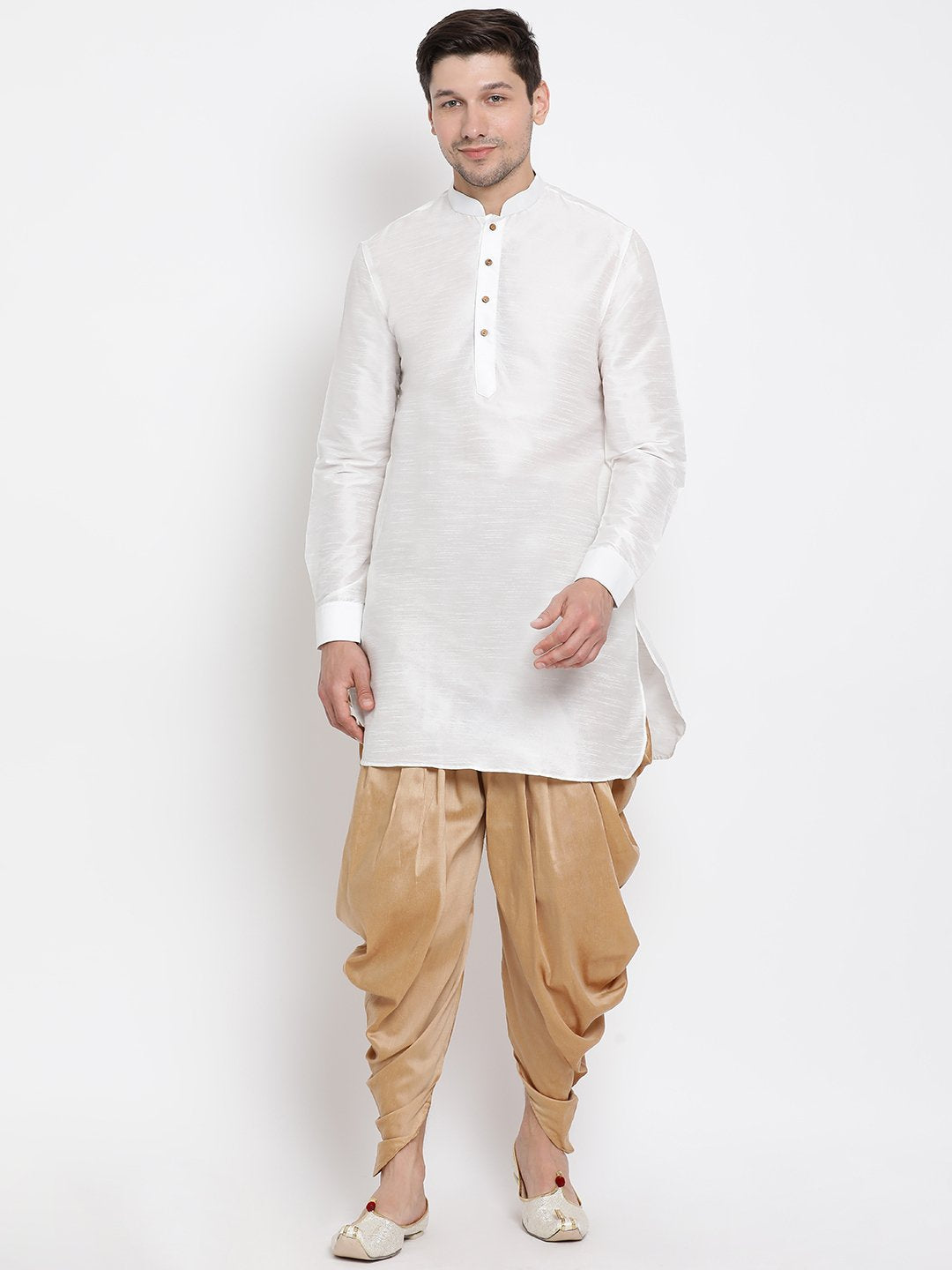 Men's White Silk Blend Kurta and Dhoti Pant Set - Vastramay