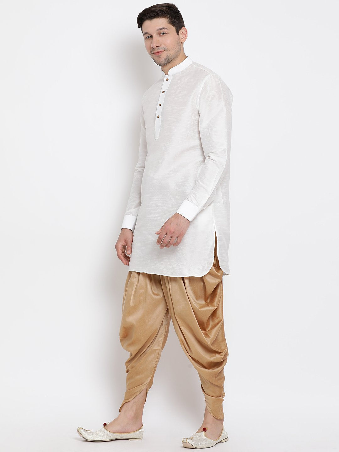 Men's White Silk Blend Kurta and Dhoti Pant Set - Vastramay