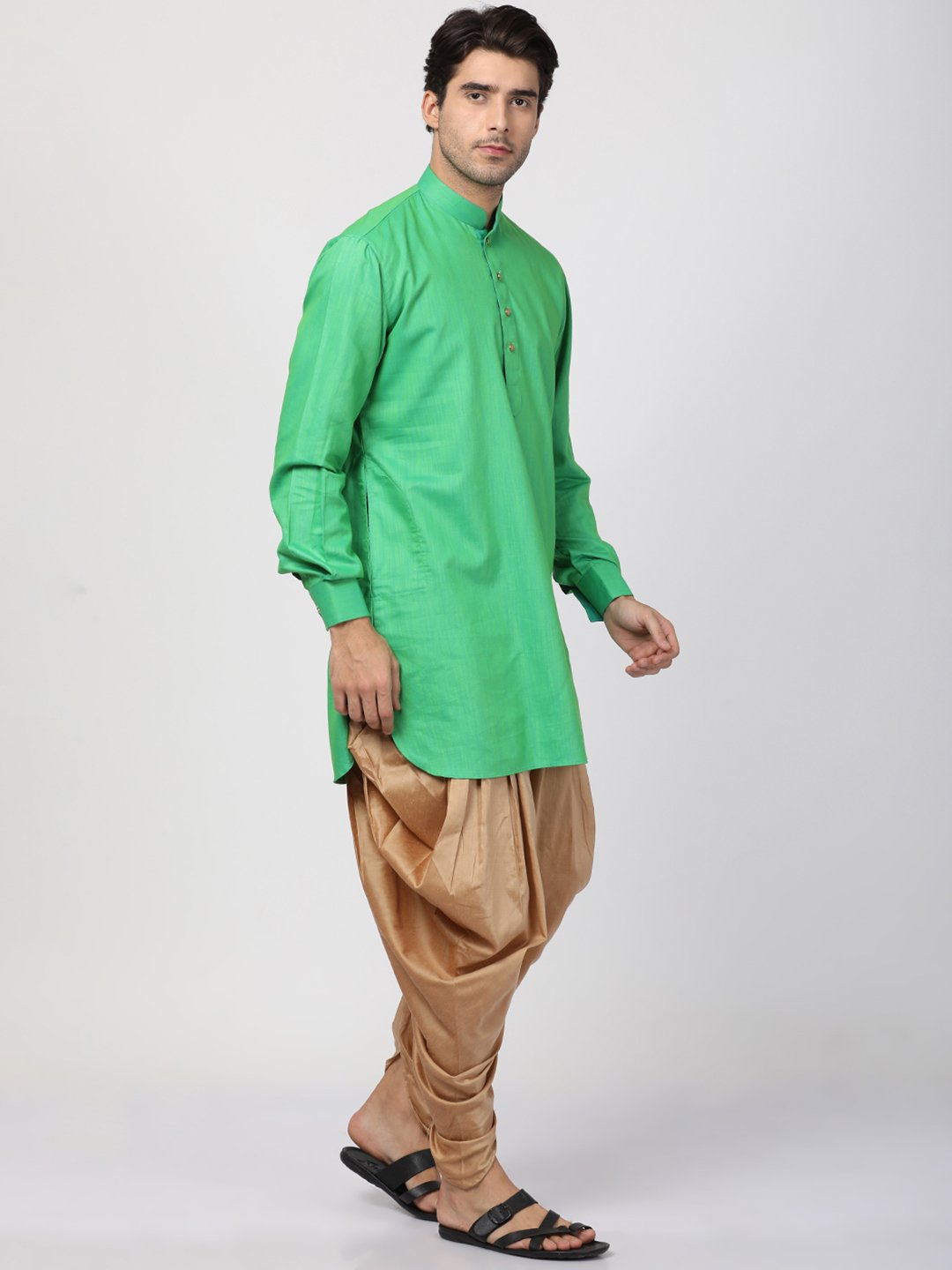 Men's Green Cotton Kurta and Dhoti Pant Set