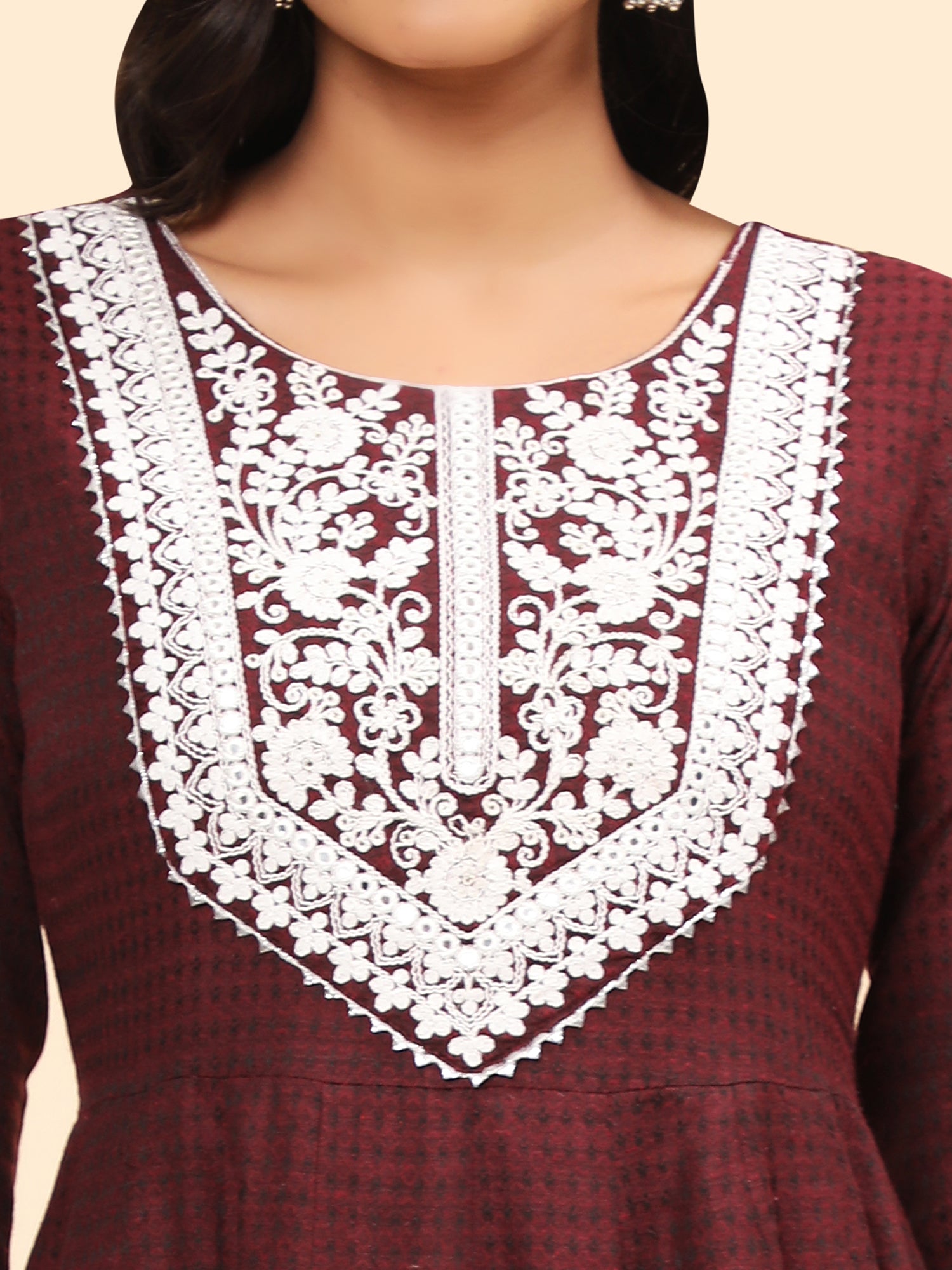 Women's Embroidered Anarkali Cotton Purple Stitched Kurta - Vbuyz