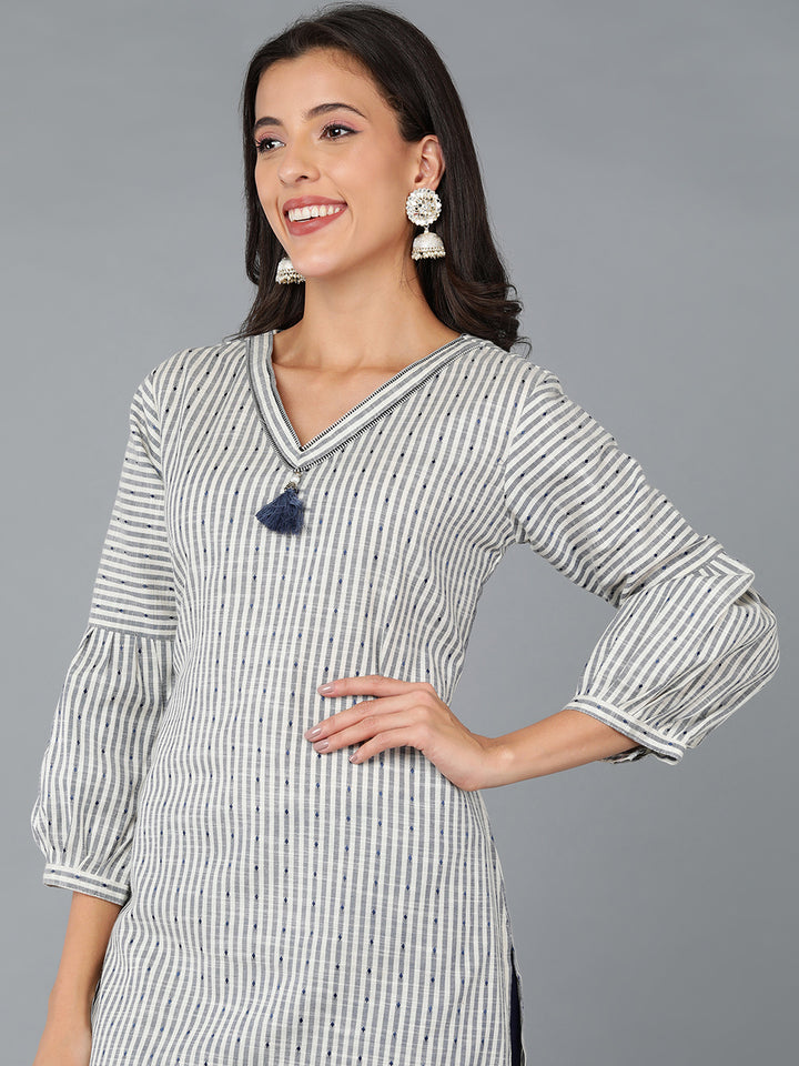 Women's Cotton Striped Printed Kurta