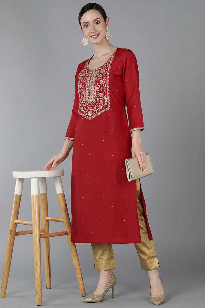 Women's Chanderi Silk Yoke Design Kurta