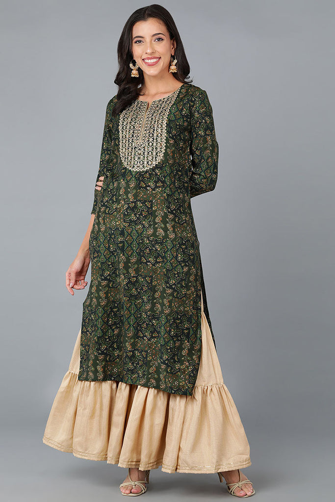 Women's Silk Blend Yoke Design Abstract Printed Kurta