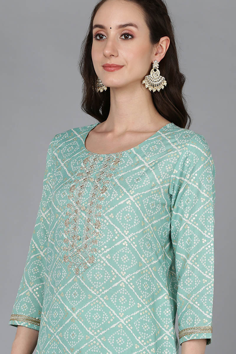Women's Cotton Blend Bandhani Printed Embroidered Kurta - Ahika