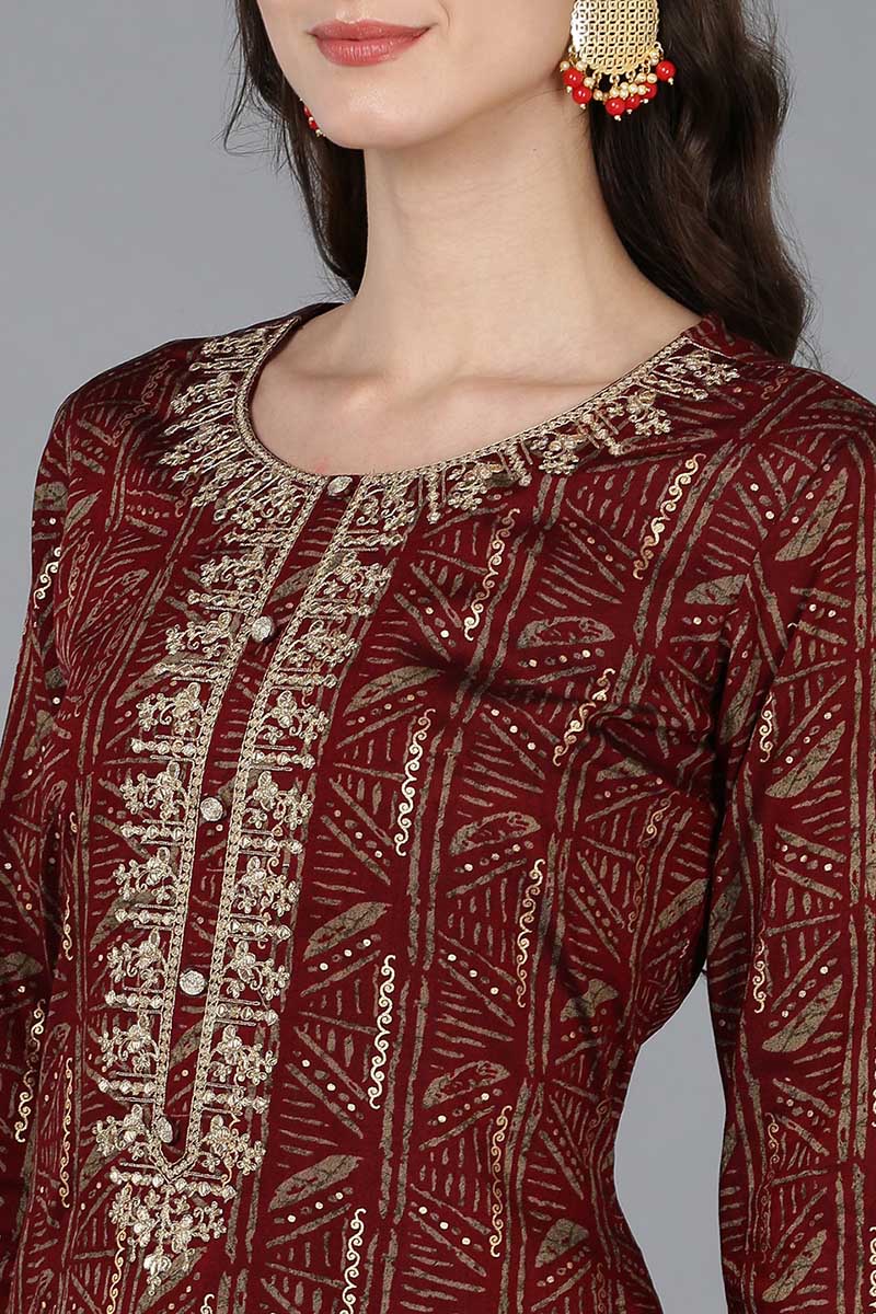 Women's Silk Blend Embroidered Ethnic Printed Kurta - Ahika