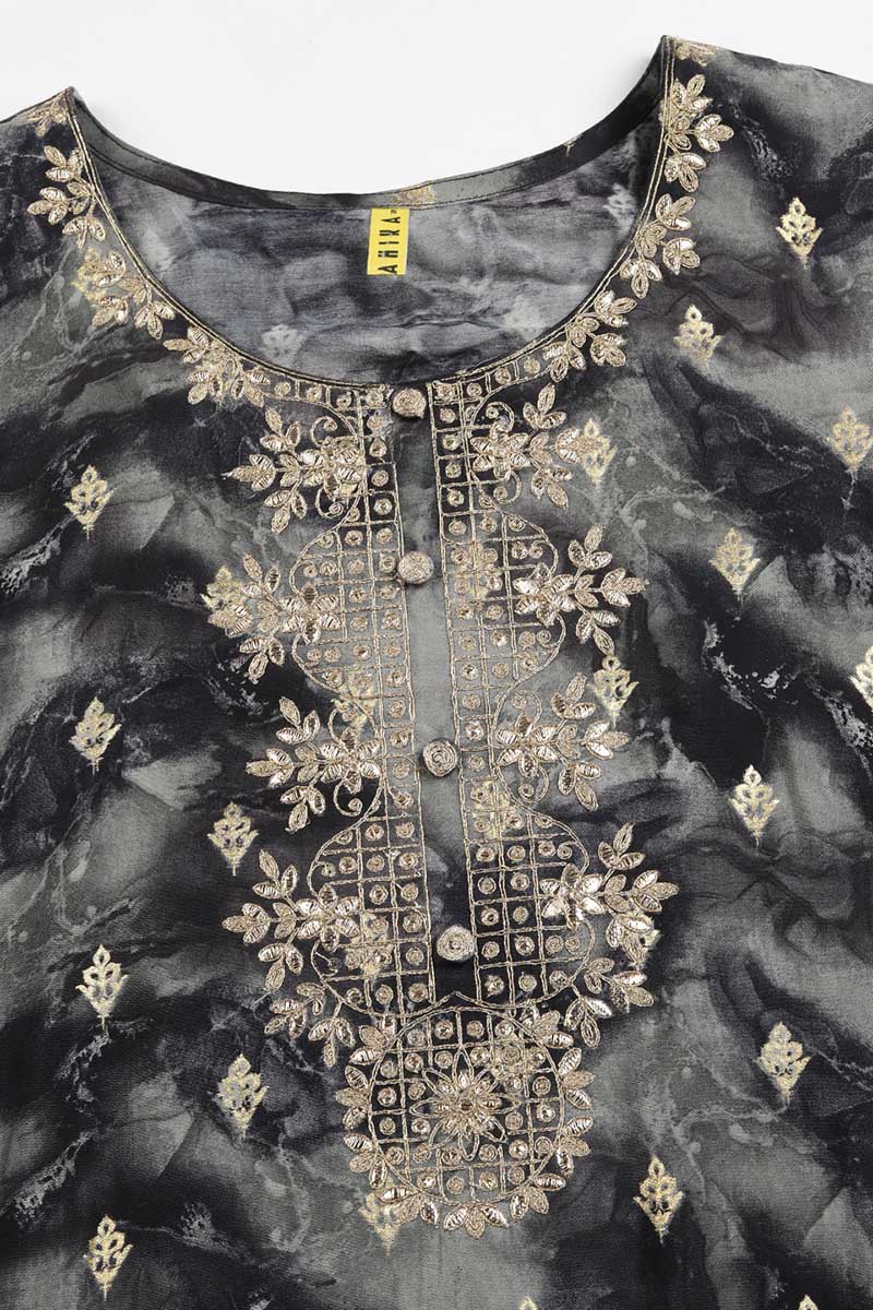 Women's Silk Blend Woven Design Embroidered Kurta - Ahika
