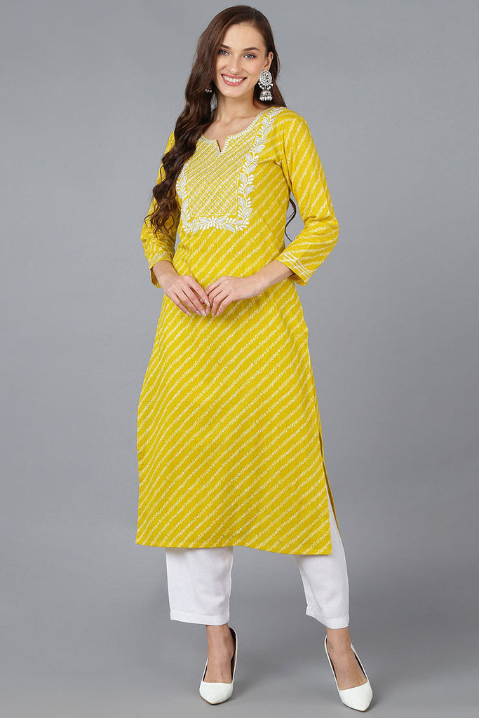 Women's Cotton Embroidered Bandhani Printed Kurta