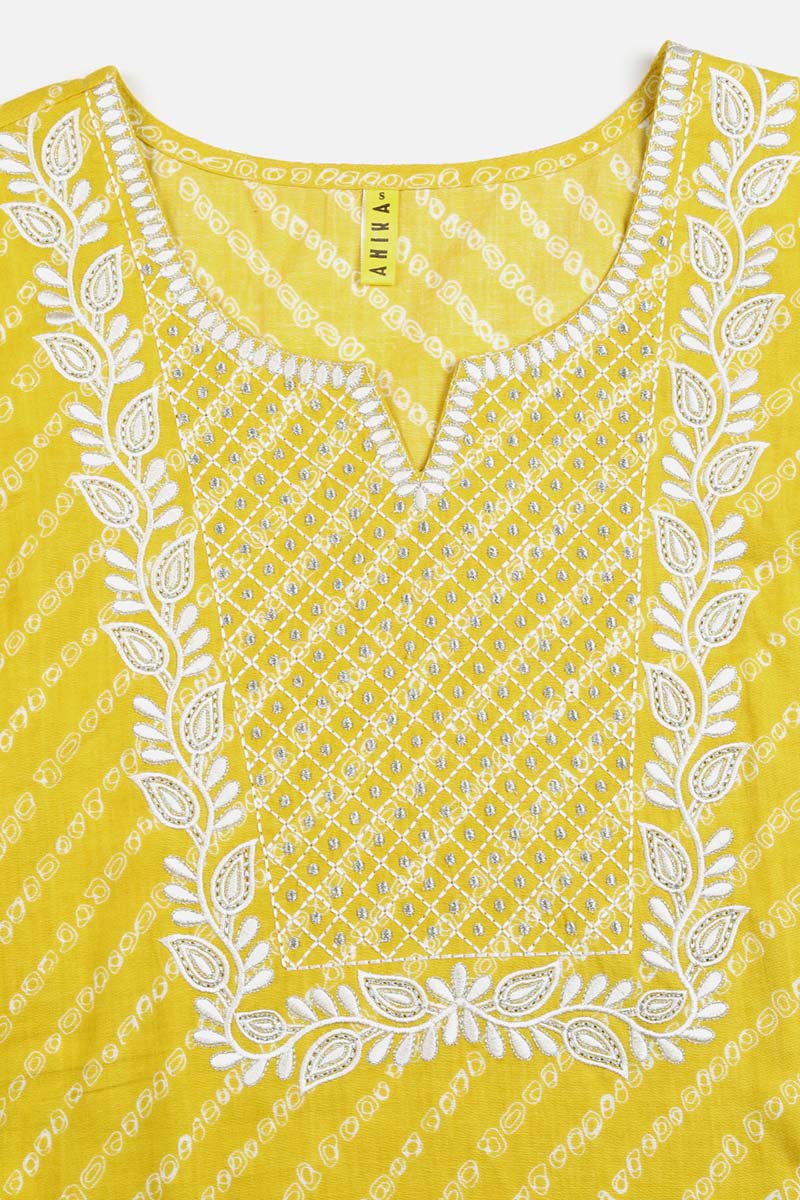 Women's Cotton Embroidered Bandhani Printed Kurta - Ahika