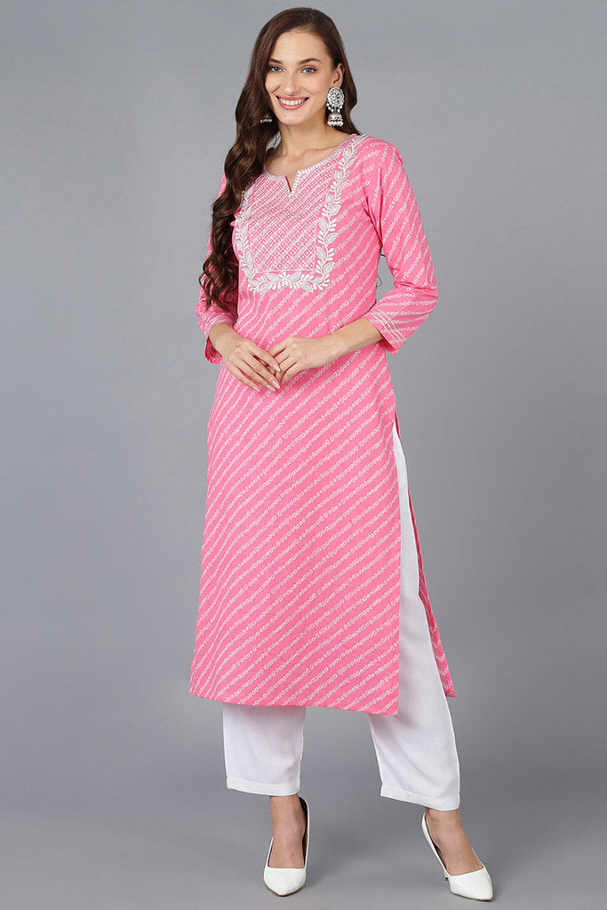 Women's Cotton Embroidered Bandhani Printed Kurta