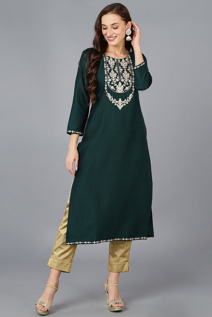 Women's Silk Blend Embroidered Kurta