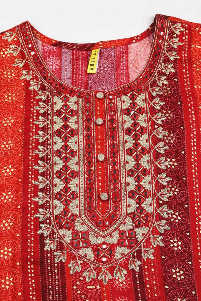 Women's Viscose Rayon Embroidered Geometric Printed Kurta