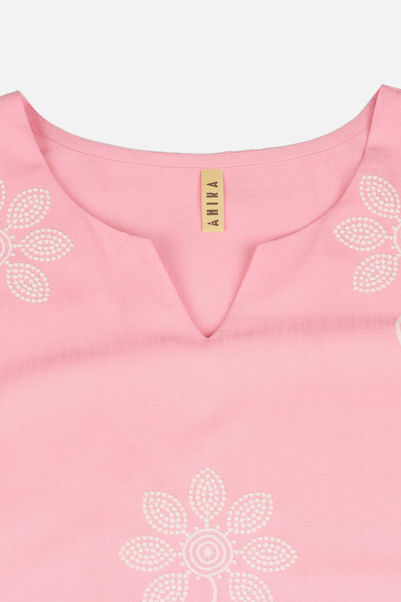 Women's Rose Pink Cotton Blend Embroidered Workwear Kurta  - Ahika