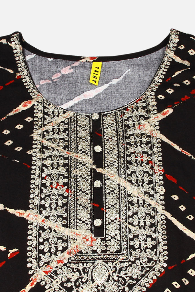 Women's Viscose Rayon Black Printed Regular Fit Kurta