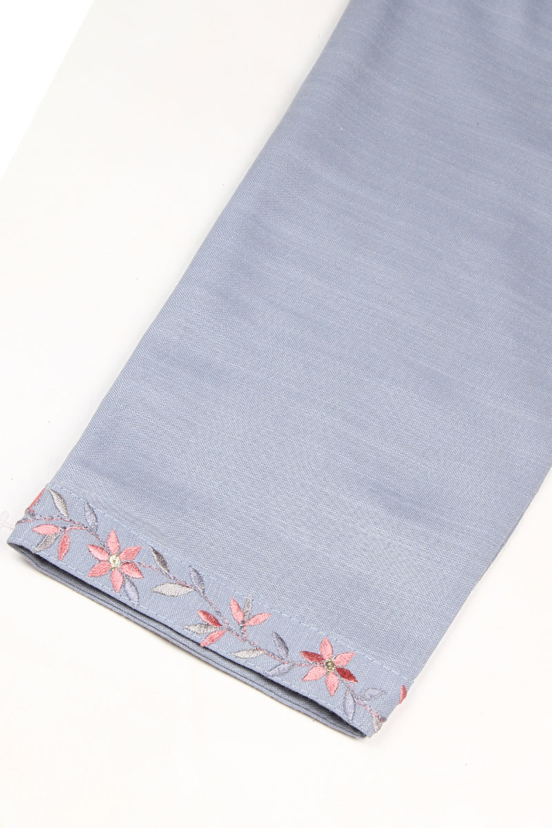 Women's Cotton Blend Blue Embroidered Regular Fit Kurta - Ahika