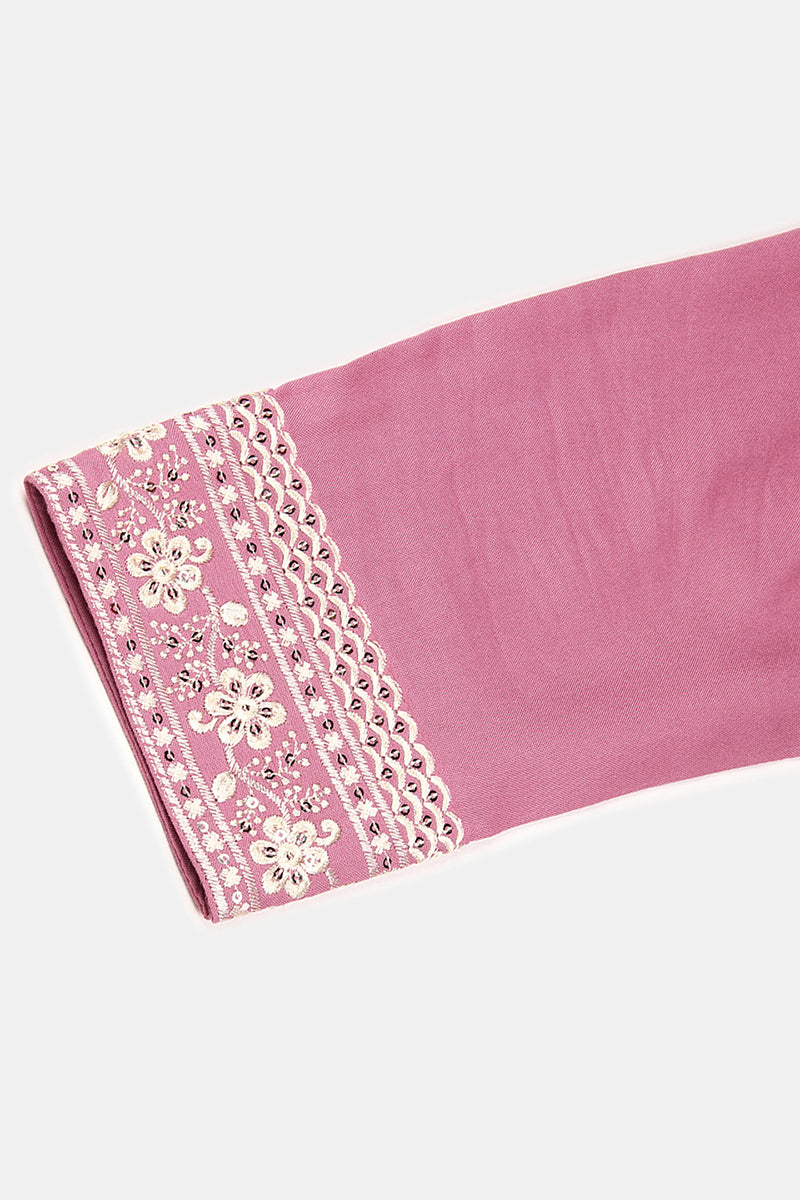 Women's Rayon Pink Embroidered Regular Fit Kurta - Ahika
