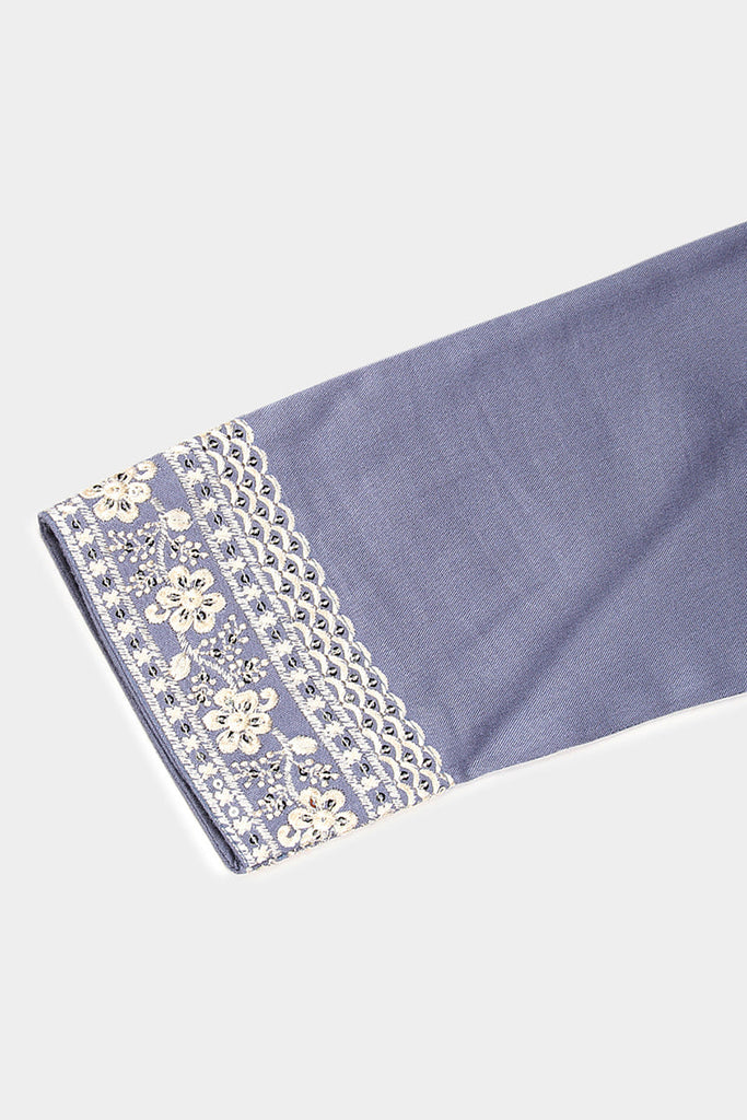 Women's Viscose Rayon Blue Pottery Embroidered Regular Fit Kurta