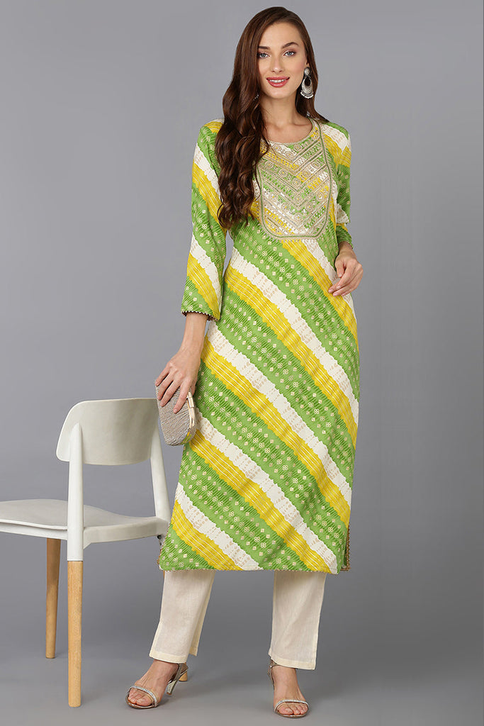 Women's Cotton Blend Multicolor Printed Regular Fit Kurta