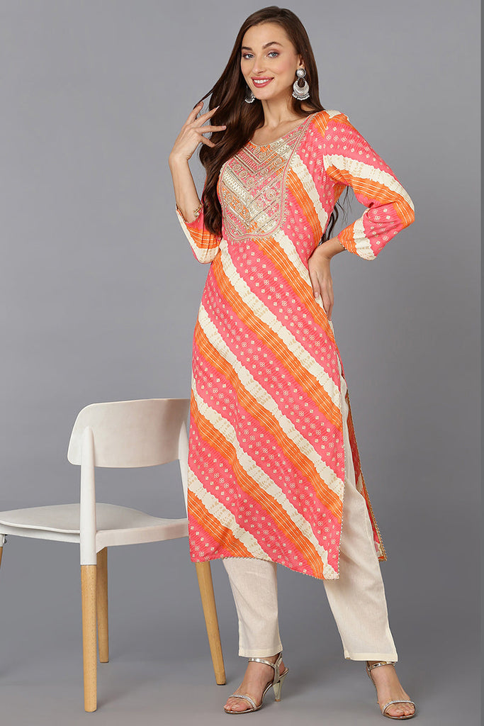 Women's Cotton Blend Blue Embroidered Staright Kurta