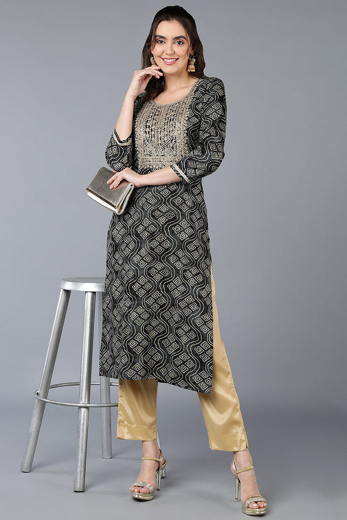 Women's Viscose Rayon Black Bandhani Printed Regular Fit Kurta