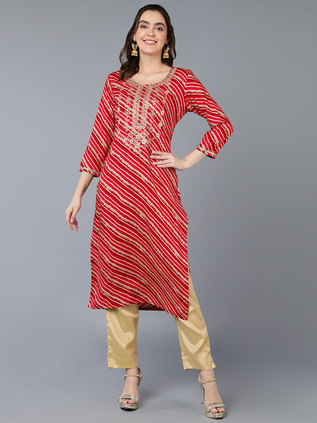 Women's Viscose Rayon Rani Pink Laheriya Printed Regular Fit Kurta - Ahika