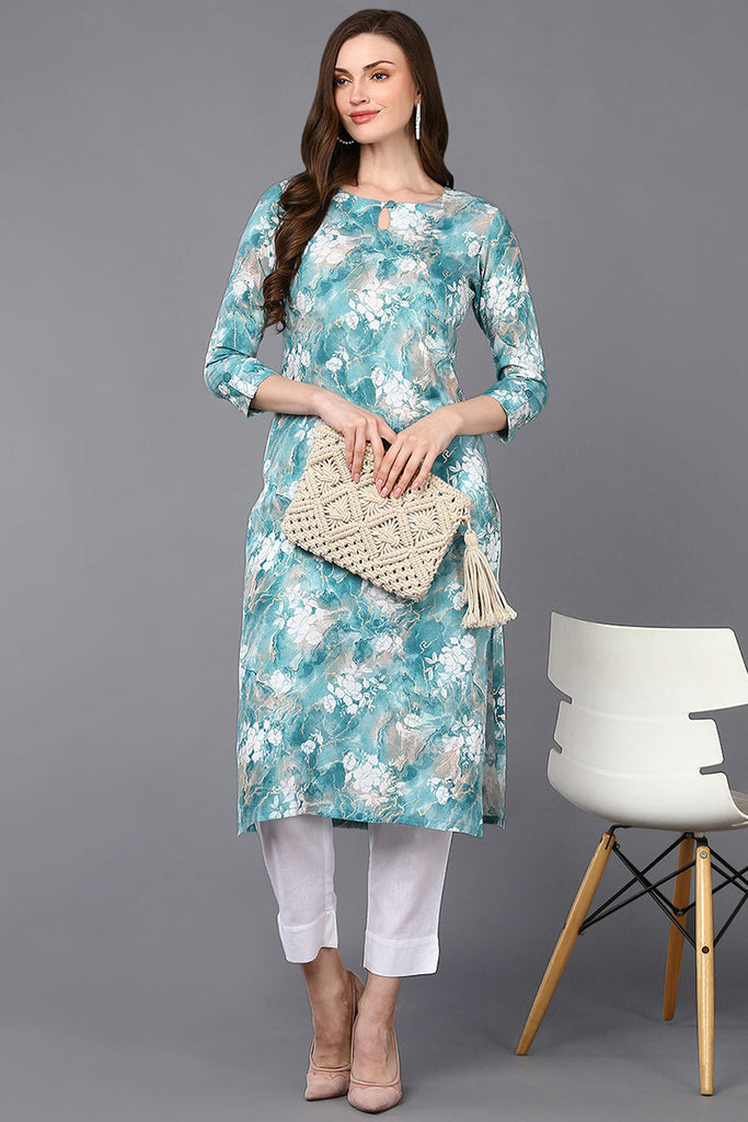 Women's Viscose Rayon Aqua Blue Marble Printed Kurta