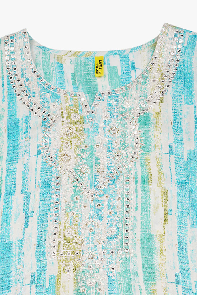 Women's Blue Viscose Rayon Abstract Printed Kurta