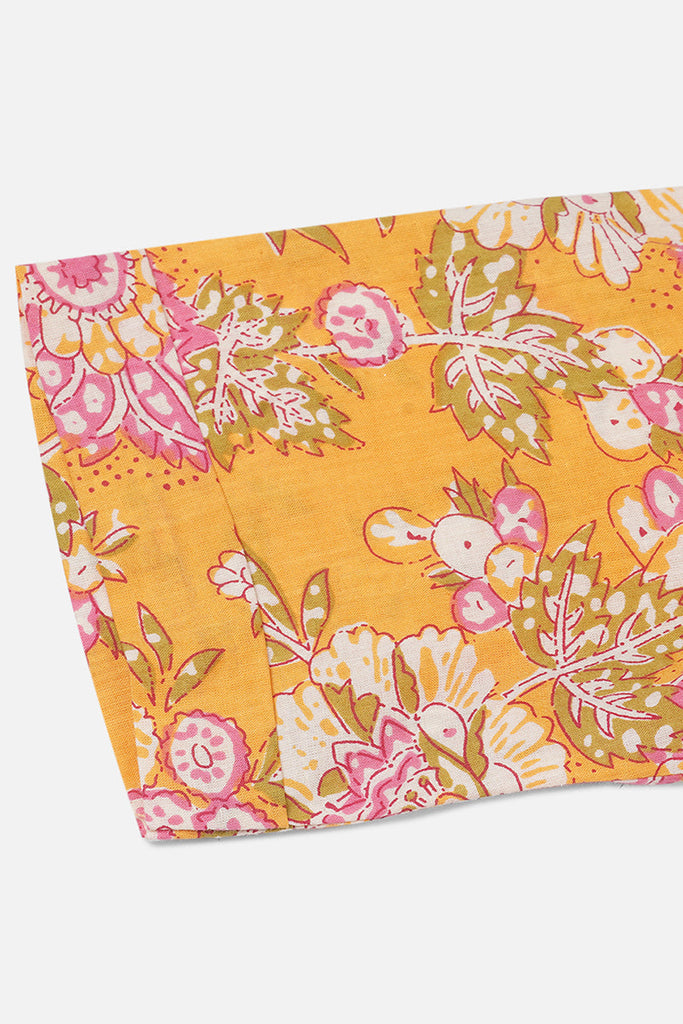 Women's Cotton Yellow Floral Printed Flared Kurta