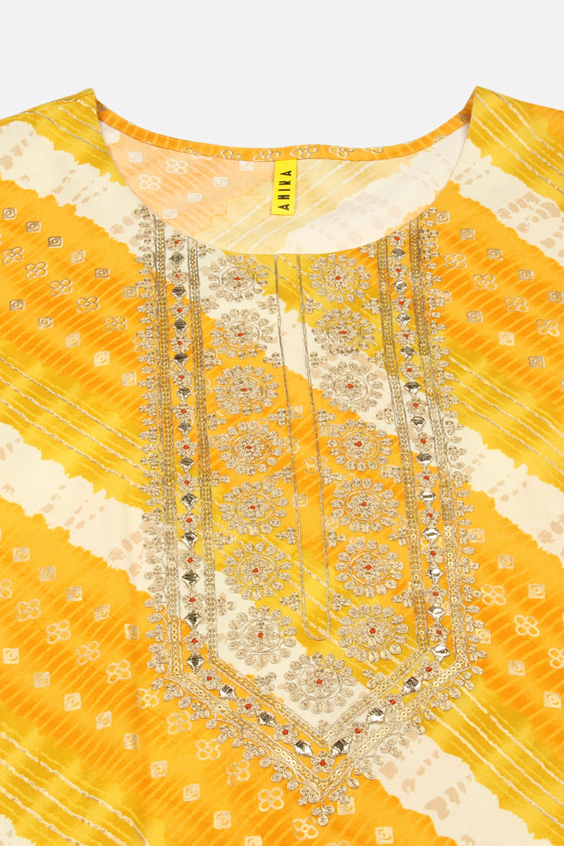 Women's Viscose Rayon Yellow Laheriya Printed Regular Fit Kurta - Ahika