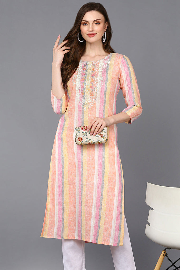 Women's Cotton Multicolored Striped Regular Fit Kurta