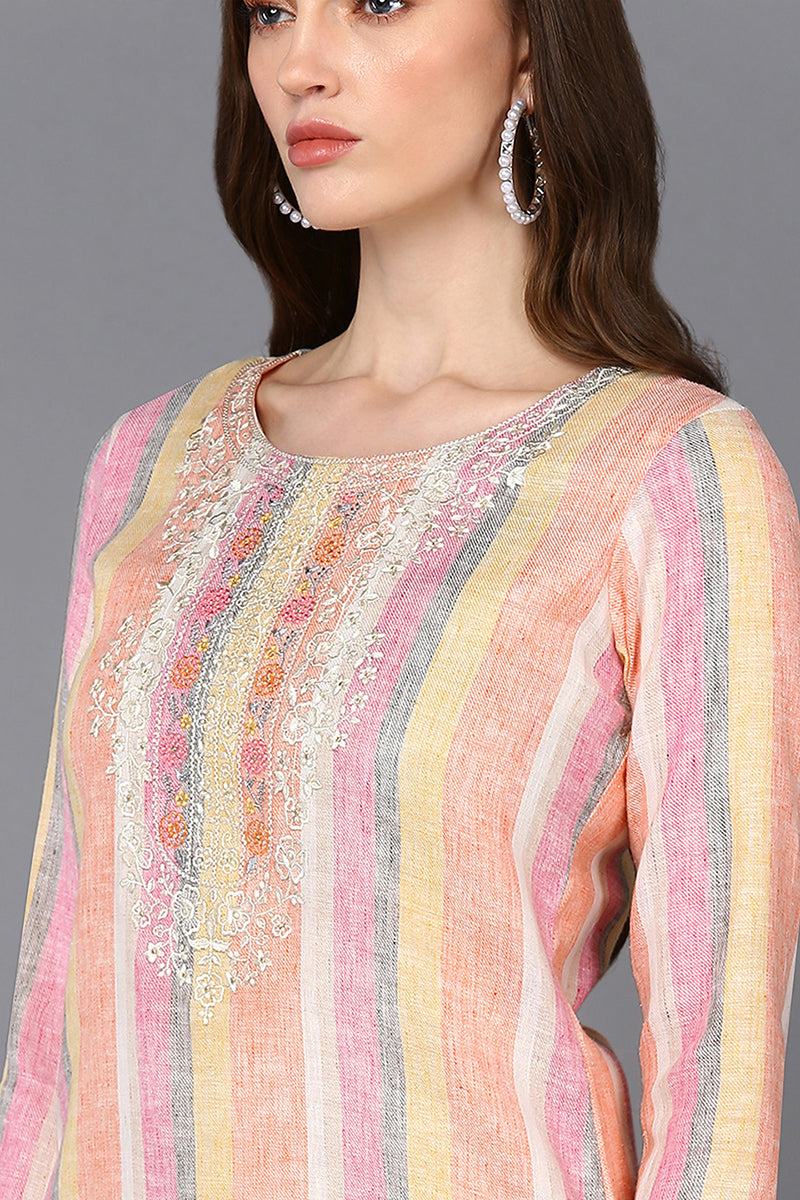 Women's Cotton Multicolored Striped Regular Fit Kurta - Ahika