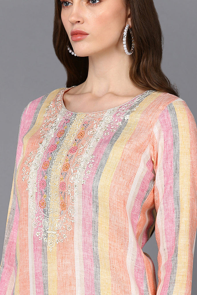 Women's Cotton Multicolored Striped Regular Fit Kurta