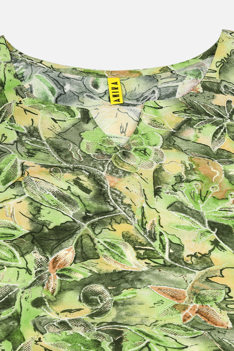 Women's Viscose Rayon Green Floral Printed Regular Fit Kurta - Ahika