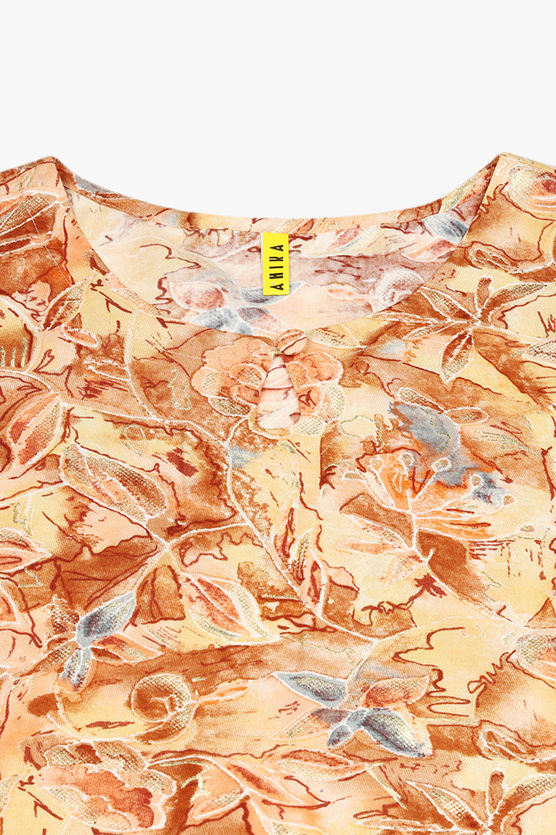 Women's Silk Blend Yellow Printed Regular Fit Kurta - Ahika