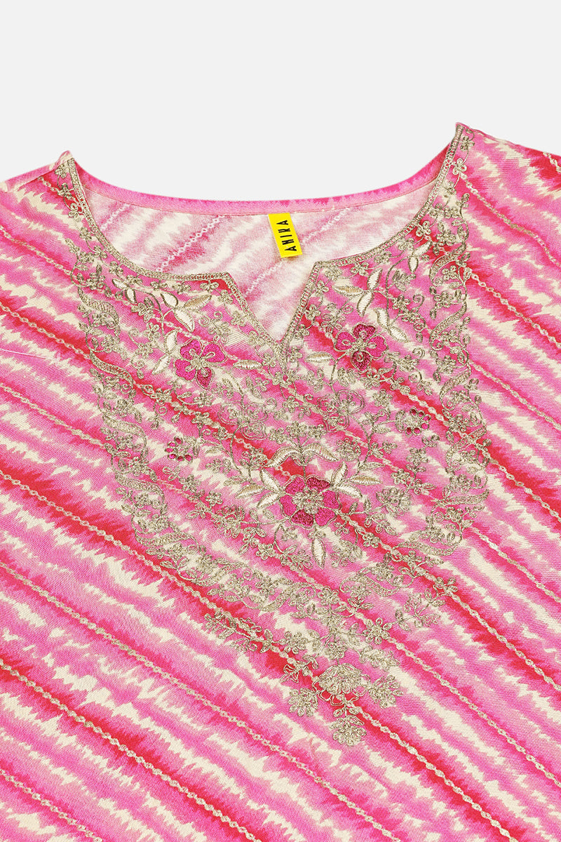 Women's Viscose Rayon Pink Leheriya Printed Regular Fit Kurta - Ahika