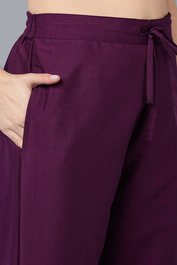 Women's Silk Blend Purple Embroidered Regular Fit Kurta