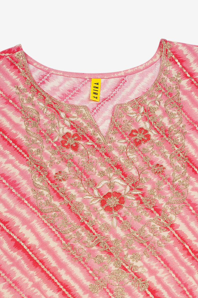 Women's Viscose Rayon Peach Leheriya Printed Regular Fit Kurta