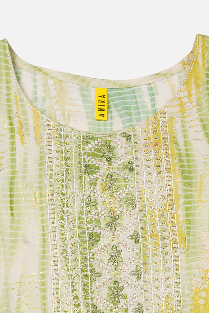 Women's Viscose Rayon Cream Tie Dye Printed Regular Fit Kurta