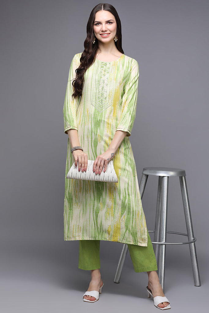 Women's Viscose Rayon Cream Tie Dye Printed Regular Fit Kurta