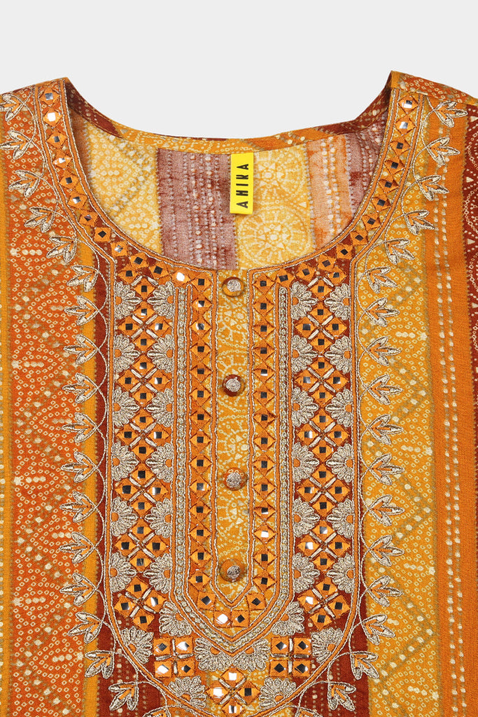 Women's Yellow Viscose Rayon Bandhani Printed Kurta