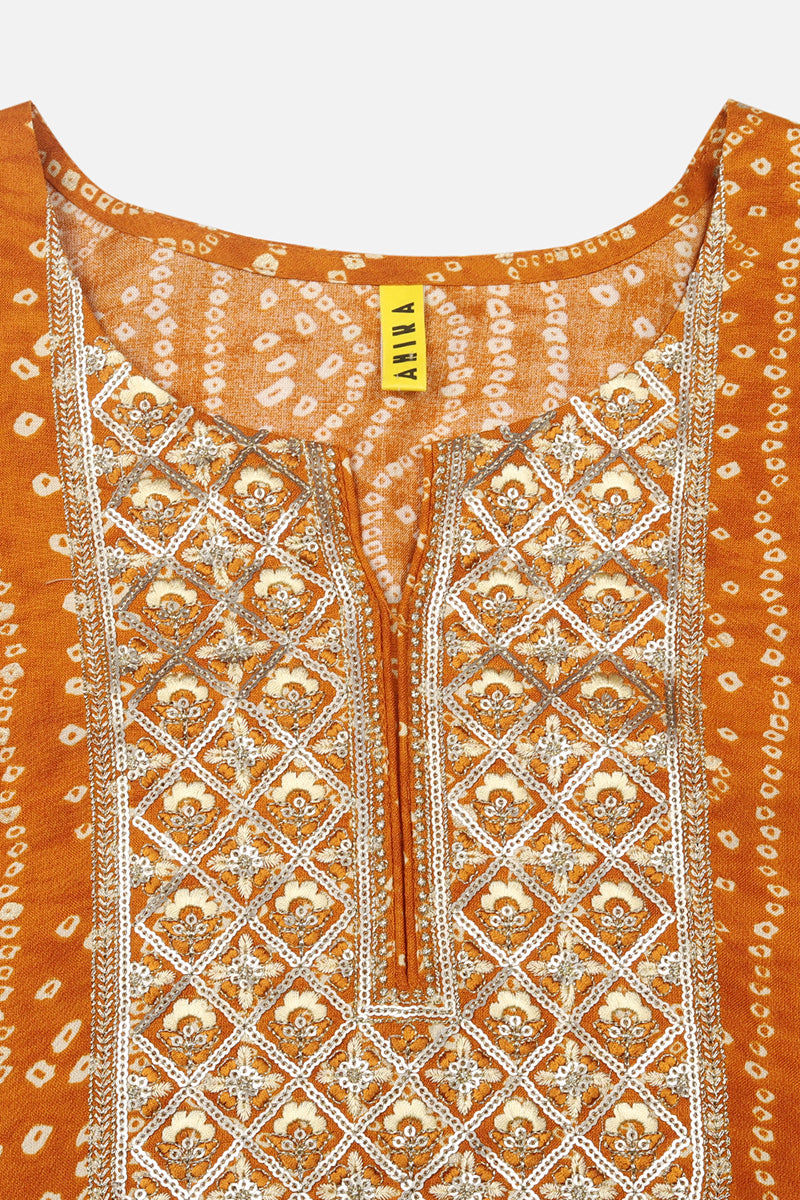 Women's Viscose Rayon Yellow Bandhani Printed Regular Fit Kurta - Ahika
