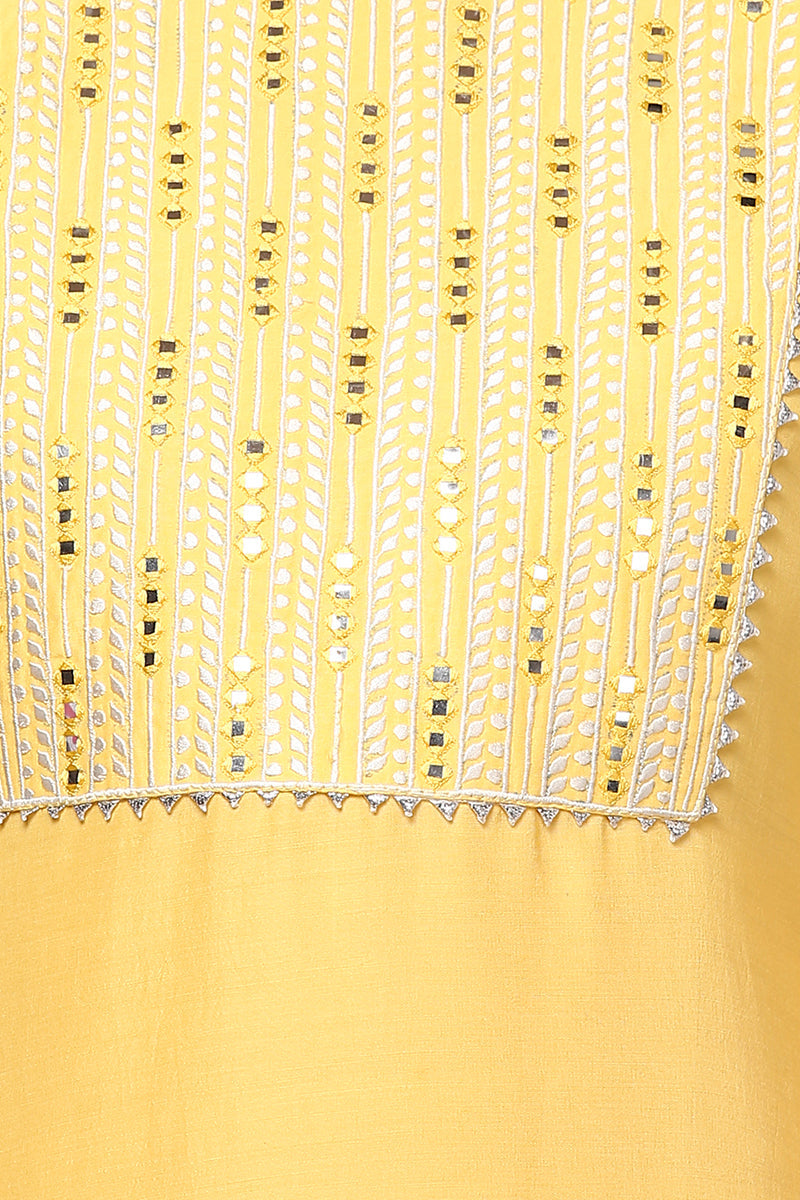Women's Silk Blend Yellow Embroidered Regular Fit Kurta - Ahika