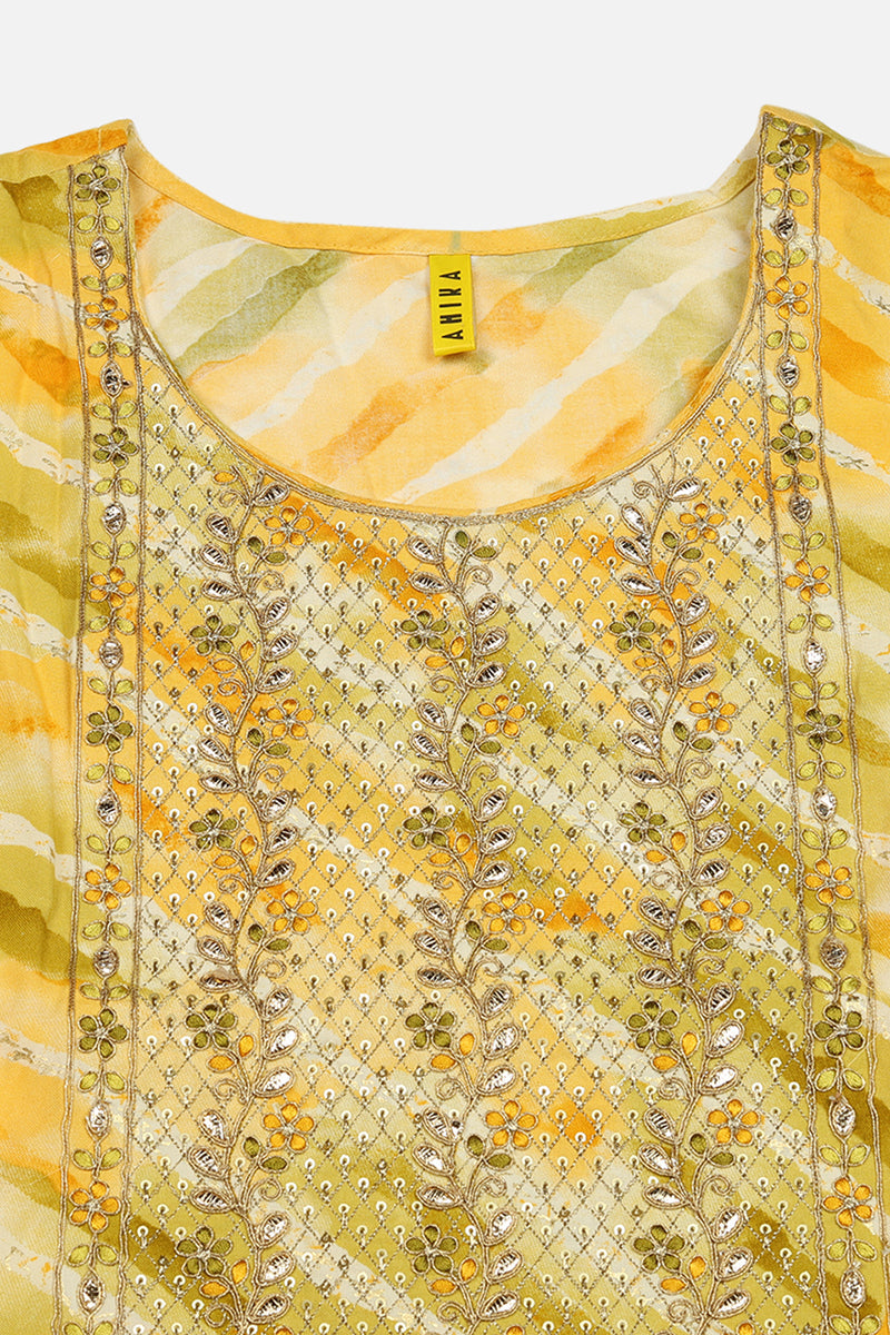 Women's Yellow Viscose Rayon Leheriya Printed Regular Fit Kurta - Ahika