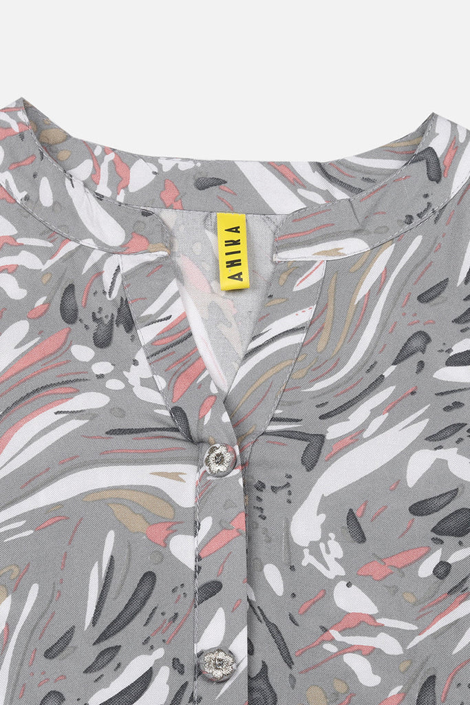 Women's Viscose Rayon Grey Abstract Printed Regular Fit Kurta