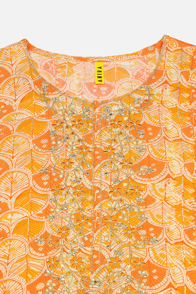 Women's Viscose Rayon Orange Embroidered Kurta