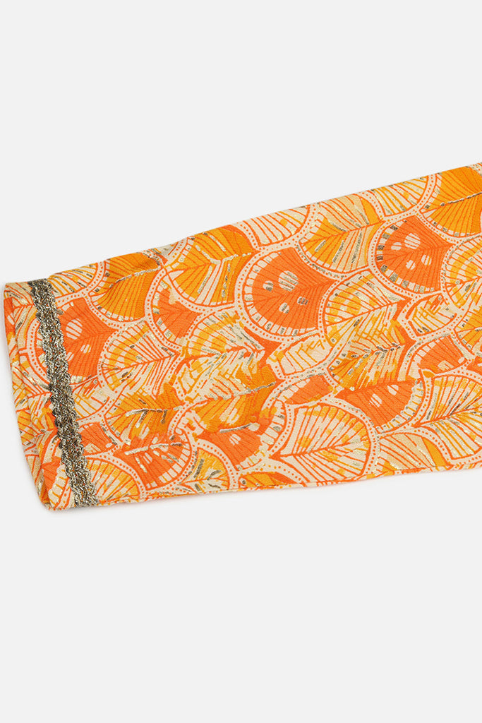 Women's Viscose Rayon Orange Embroidered Kurta