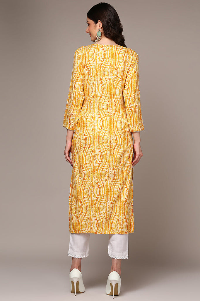 Women's Yellow Viscose Rayon Abstract Printed Kurta