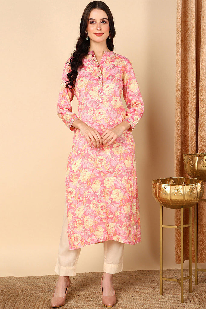 Women's Pink Viscose Rayon Floral Printed