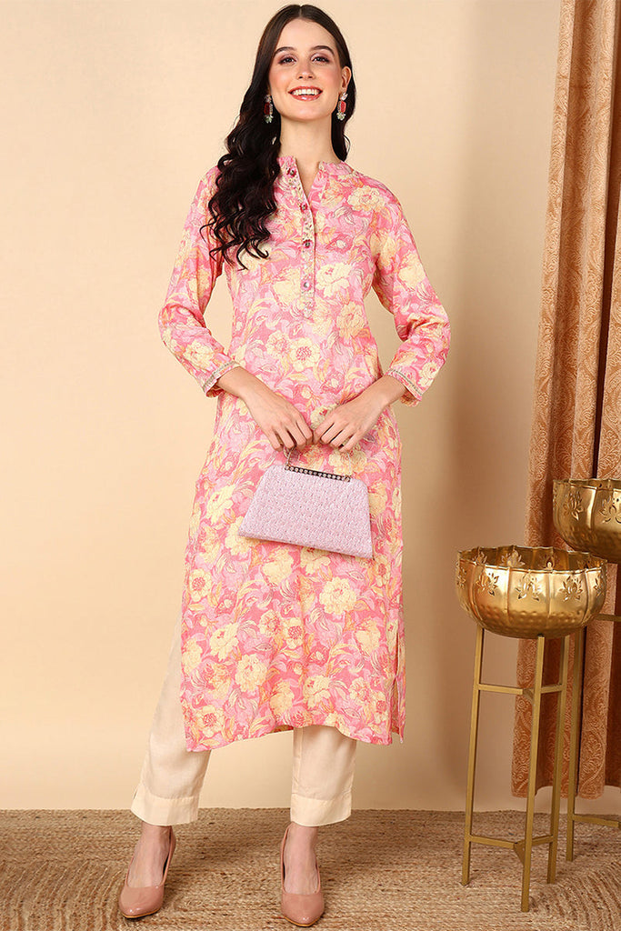 Women's Pink Viscose Rayon Floral Printed