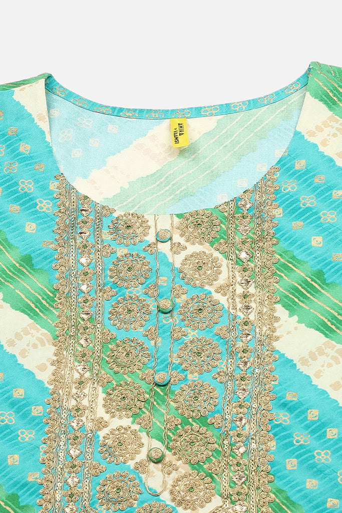 Women's Blue Viscose Rayon Leheriya Straight Kurta